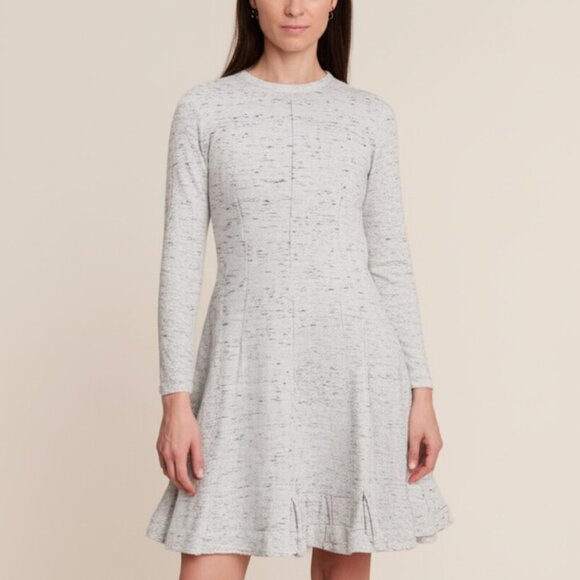 Carven Long Sleeve Sweatshirt Dress Ruffle Hem Gray Back Zip Womens Size Large - Picture 1 of 15